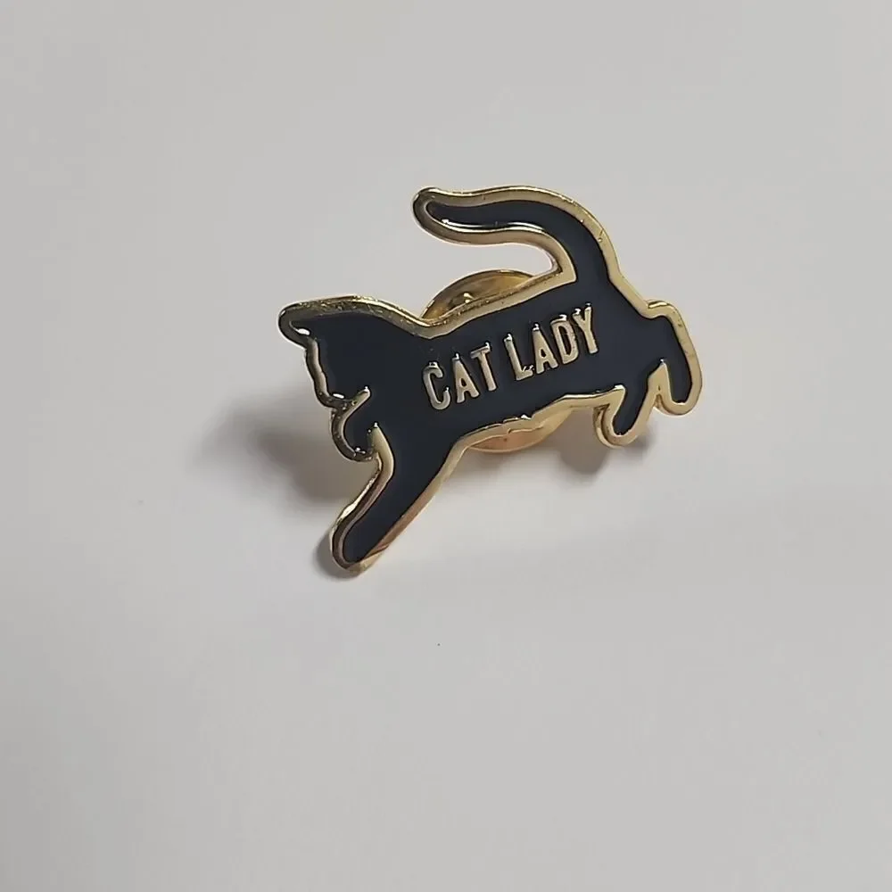 Cat Lady Lapel Pin Black and Gold